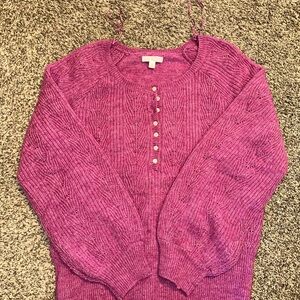 LC Lauren Conrad Pink Ribbed Henley Sweater with Balloon Sleeves